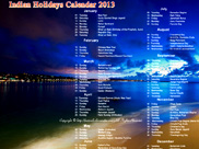 Indian Holidays Calendar 2013